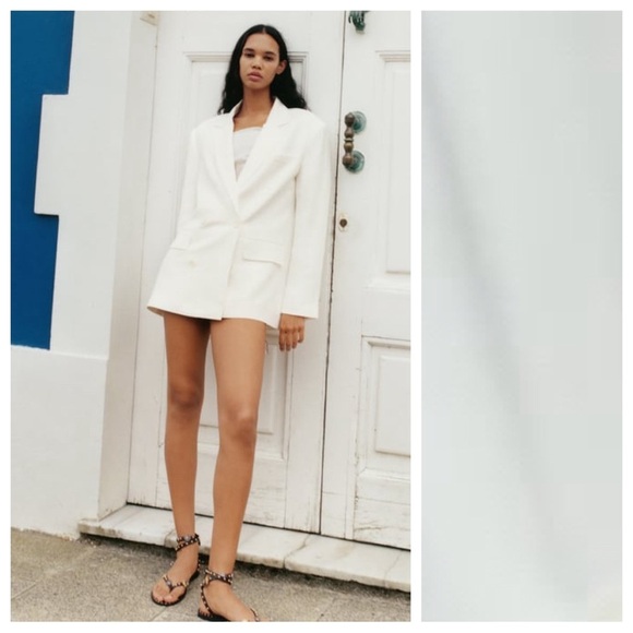 NWT. Zara Ecru Linen/Viscose Blend Double Breasted Blazer. Size L - Picture 2 of 11